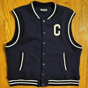 The GREii Varsity College Jacket Fleece Vest Navy Blue Letter C Sz S Adult LA
